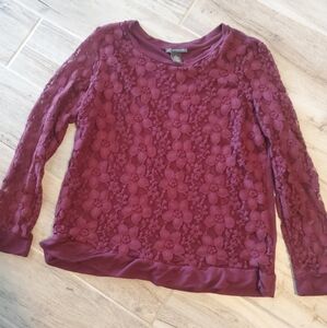 Adrianna Papell Merlot Lace Top Large Maroon Long Sleeve Shirt